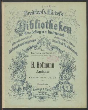 Concertstück für Flöte und Orchester oder Pianoforte op. 98 : Daraus einzeln: Andante für Klarinette und Pianoforte