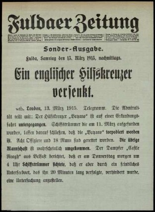 Zweite Ausgabe vom Samstag, den 13. März 1915.