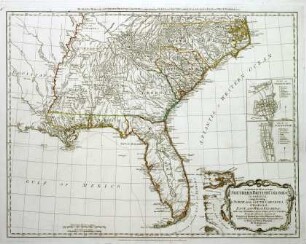 WHK 28 Nordamerikanische Kriege von 1775-1782: Allgemeine Karte der südlichen britischen Kolonien in Amerika mit North- und South-Carolina, Georgia, Ost- und West-Florida und den benachbarten Indianergebieten