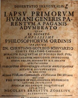 Diss. inaug. de lapsu primorum humani generis parentum a paganis adumbrato