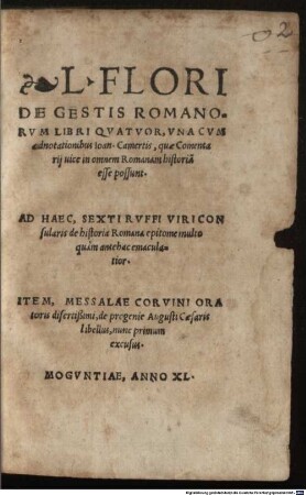 L. Flori De gestis Romanorum libri quatuor