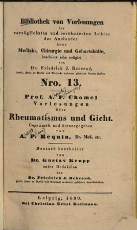 Vorlesungen über Rheumatismus und Gicht