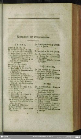 Verzeichniß der Pränumeranten