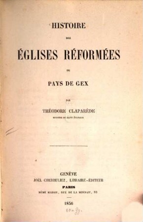 Histoire des églises reformées du Pays de Gex