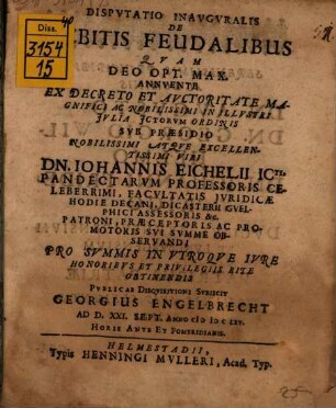 Disp. inaug. de debitis feudalibus