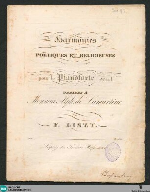 Harmonies poëtiques et religieuses : pour le pianoforte seul