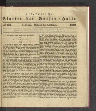 No 681. Hamburg. Mittwoch, den 1. Februar. 1832.