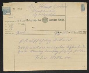 Brief von Felix Hollaender an Gerhart Hauptmann