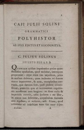 Caji Julii Solini Grammatici Polyhistor Ab Ipso Editus Et Recognitus.