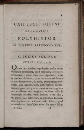 Caji Julii Solini Grammatici Polyhistor Ab Ipso Editus Et Recognitus.