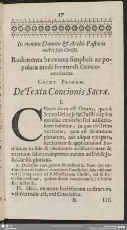 Caput Primum. De Textu Concionis Sacrae