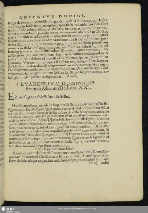 Evangelium Dominicae Secundae Aduentus Do. Lucae XXI.