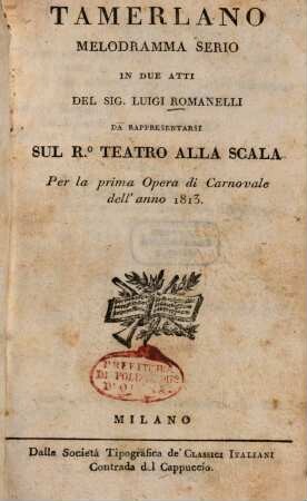 Tamerlano : Melodramma serio in 2 atti