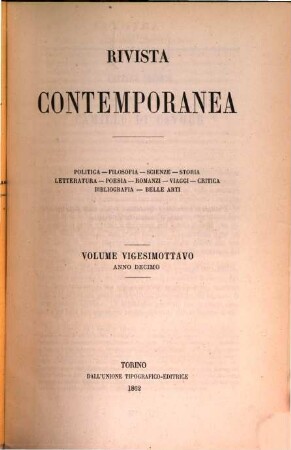 Rivista contemporanea. 28. 1862 = A. 10