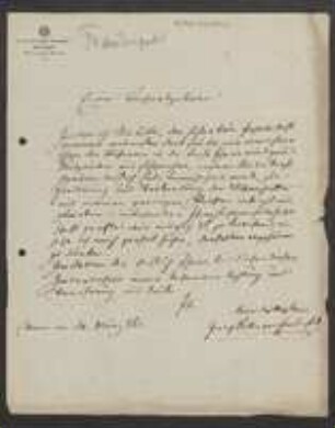 Brief von Georg von Frauenfeld an Unbekannt