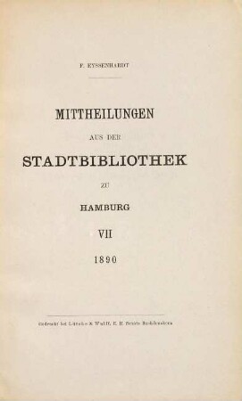 Mitteilungen aus der Stadtbibliothek in Hamburg. 7. 1890