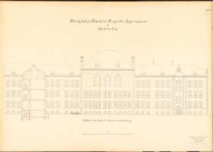 Kaiserin-Augusta-Gymnasium, Berlin-Charlottenburg: Hoffassade und Schnitt durch den Hof 1:100