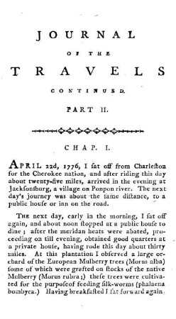 CHAP. I.: The Author sets out for the Cherokee territories...