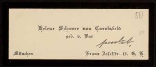 50: Visitenkarte von Helene Schnorr von Carolsfeld an Otto von Gierke, München, Januar 1921
