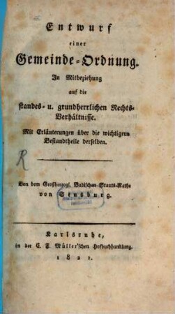 Entwurf einer Gemeinde-Ordnung