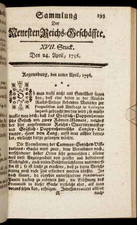 XVII. Stuck. Den 24. April, 1756.