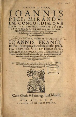 Joannis Pici Opera omnia et Joannis Franc. Pici opera in volumine secundo. 1