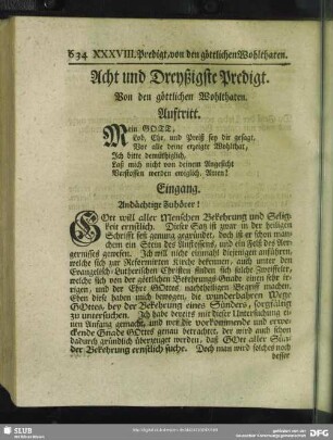 Acht und Dreyßigste Predigt. Von den göttlichen Wohltaten