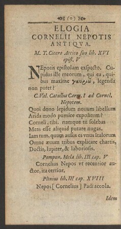 Elogia Cornelii Nepotis Antiqua.