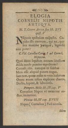 Elogia Cornelii Nepotis Antiqua.