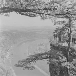 Bastei : Sächsische Schweiz. Blick von der Bastei-Aussicht auf die Elbe