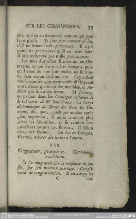 XXX. Congratuler, gratuliren. Condouloir, condoliren