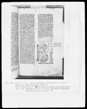 Augustinus, Kommentar zu den Psalmen 101-150 — Initiale B (revis Psalmus), Folio 114 recto