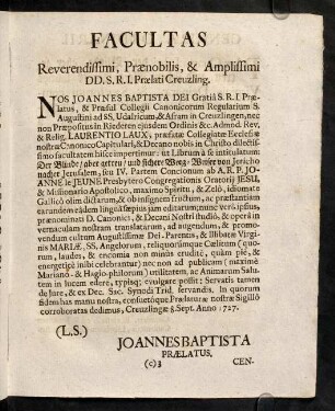 c3r-c3v, Facultas. - Censura Ordinarii.
