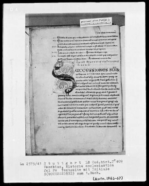 Eusebius, Historia ecclesiastica — Initiale S(UCCESSIONES), Folio 2verso