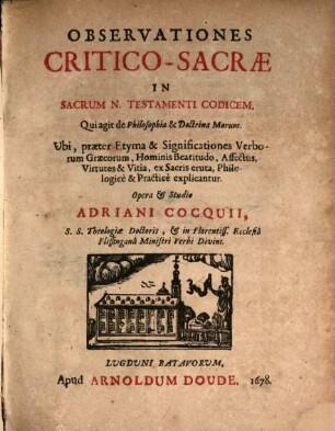 Observationes critico sacrae in sacrum novi testamenti Codicem
