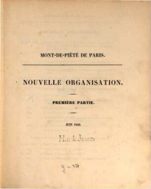 Nouvelle organisation : Mont-de-piété de Paris, 1