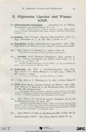 II. Allgemeine Literatur und Wissenschaft (Nr. 195-718)