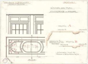 Pfann, Paul; München, Möhlstr.; Wohnhaus O. Bischoff - Decke im Zimmer der Frau u. Erker (Details); Deckenprofile (Schnitte)