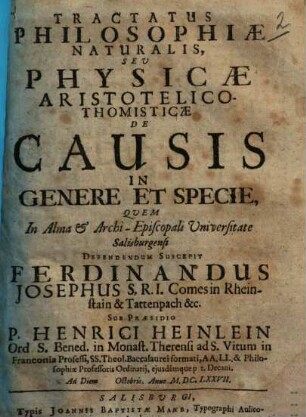 Tractatus philosophiae naturalis, seu physicae Aristotelico-Thomisticae de causis in genere et specie