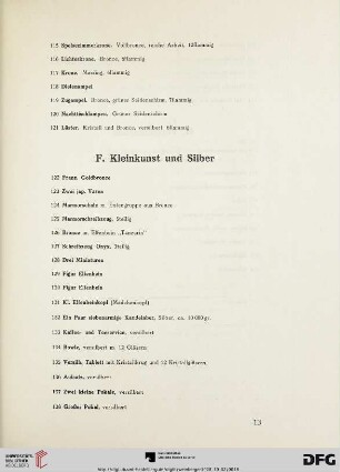 F. Kleinkunst und Silber (Nr.122-143)