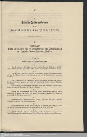 Dienst-Instructionen für die Hausbeamten und Bediensteten