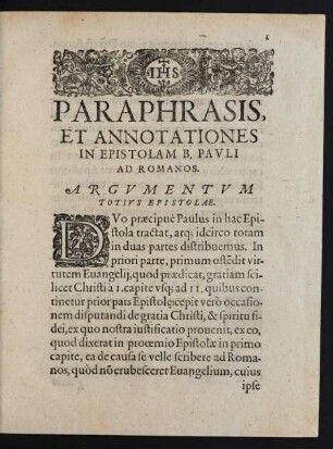 Paraphrasis, Et Annotationes In Epistolam B. Pavli Ad Romanos.