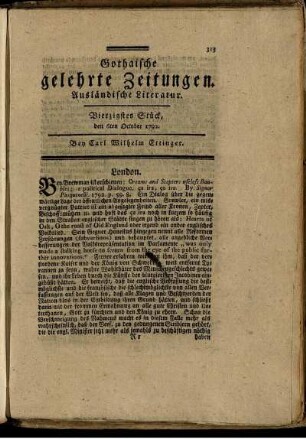 Vierzigstes Stück, den 6ten October 1792.