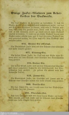 Einige Zucker-Glasuren zum Ueberkleiden des Backwerks