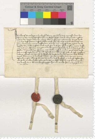 Der Bürger Clawesz Smed bescheinigt namens seiner Ehefrau den Empfang von 50 Mark als Beisteuer zur Mitgift; es besiegeln die Ratsmannen Hoyman und Bertold Witick.