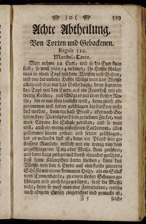 Achte Abtheilung. Von Torten und Gebackenen.