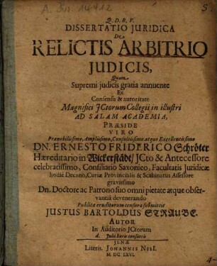 Dissertatio Iuridica De Relictis Arbitrio Iudicis