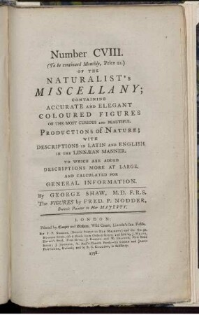 Number CVIII. of the Naturalist's Miscellany.