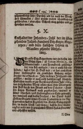 §. X. Enthaltet der Zehenden-Zahl der im sibenzehenden Jahrs-Hundert Ertz-Ketzer, Ketzereyen, und dero falschen Lehren in Glauben zehende Abtheilung.