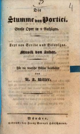 Die Stumme von Portici : große Oper in 5 Aufzügen